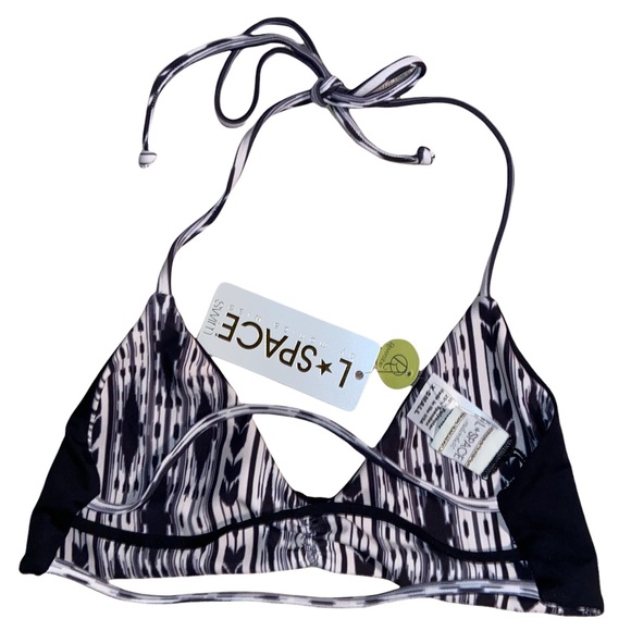 NWT L*SPACE Outlaw Strap Back Black & White Tribal Print Reversible Bikini Top - Picture 13 of 16
